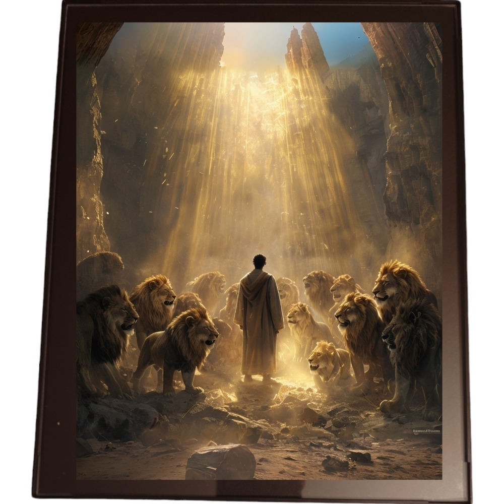 Daniel and the Lion's Den In A Frame 8x10 A.I. Art Print - Picture 1 of 3